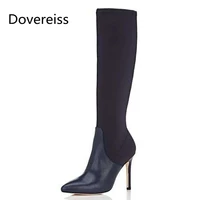 dovereiss fashion womens shoes winter concise new sexy blue zipper stilettos heels clear heels boots knee high boots 35 45