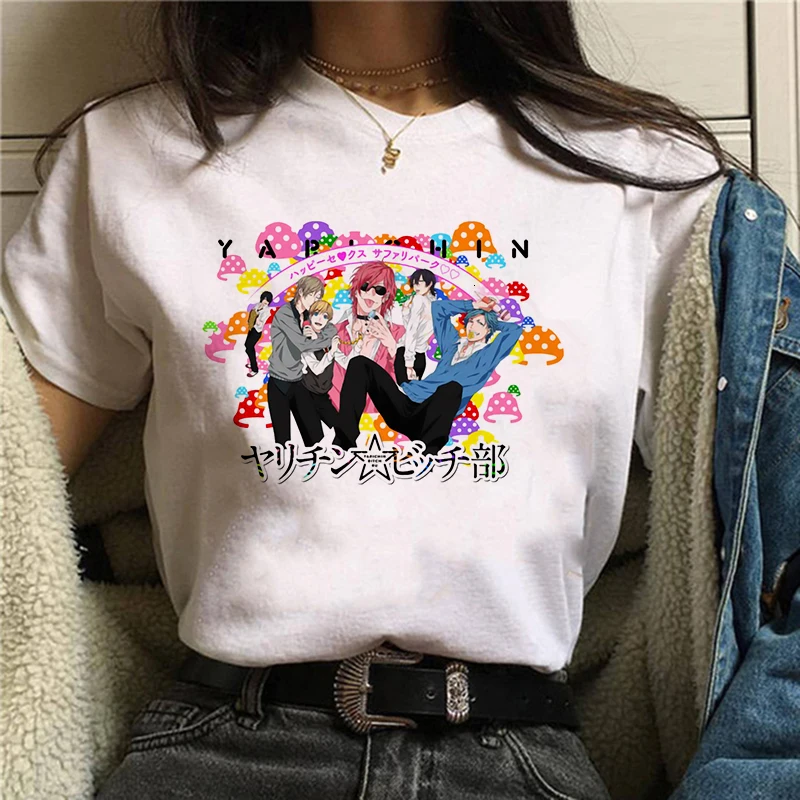 

Harajuku Aesthetic White Tops T-shirt Women Yarichin B Club Graphic PrintingFemale Shirt Japan Anime Y2k Kpop Casual Tee