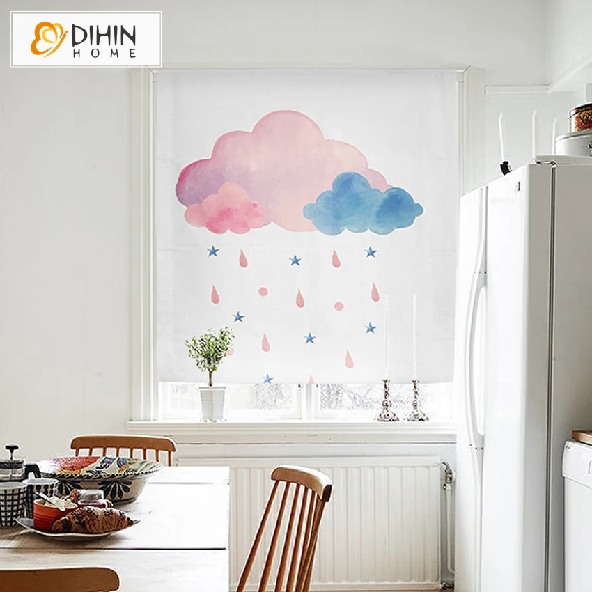 Cartoon Coloful Clouds Roman Blinds Window Curtains Custom Made Roman Shades for Windows, Doors, Home, Kitchen, Living Room