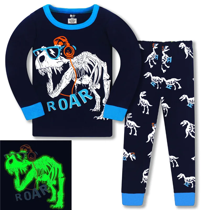 

Jumping Meters New Arrival Cotton Clothing Sets Luminous Dinosaur Boys Girls Pyjamas for Autumn Spring Home Toddler Sleepwear