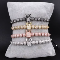 high quality luxury men women jewelry bracelet 6mm cz micro pave ball crown adjustable beads bracelet