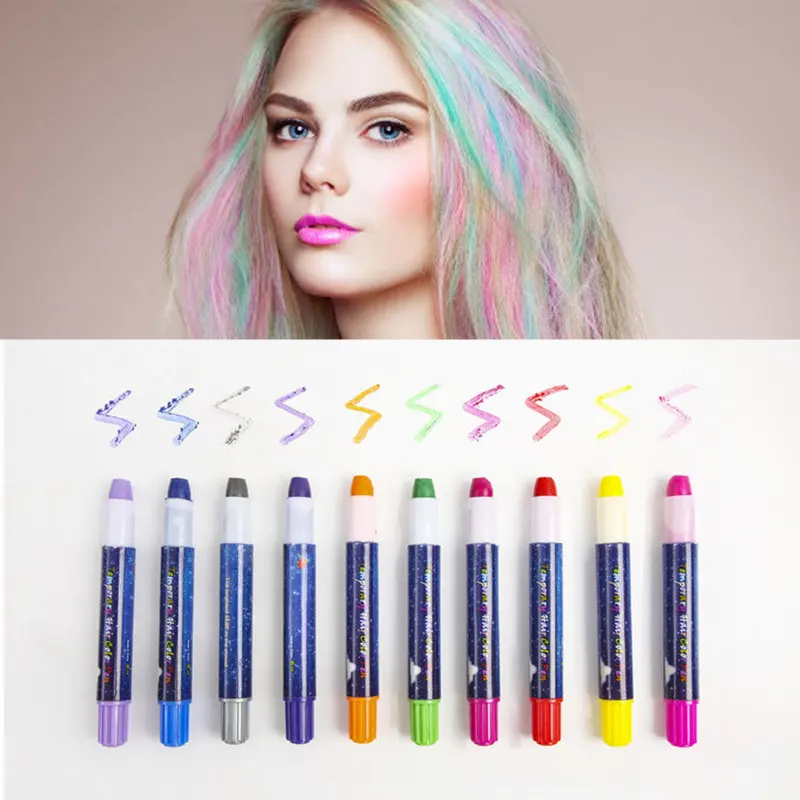 

10 Color Temporary Hair Chalk Pens Crayon Salon Washable Hair Color Dye Face Kit Safe For Makeup Birthday Party Gift For Girls