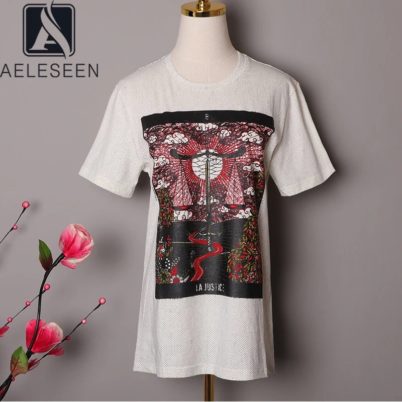 AELESEEN модная футболка из 100% хлопка весна-лето 2020 Женская Повседневная Мягкая