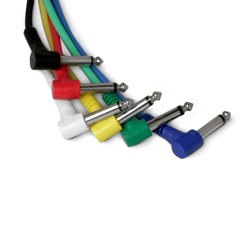 

30CM 6Pcs Multi Color Mono Patch Cables Guitar Effect Pedal Cable 6.35 Angled Plug Audio Cables For Effect Pedals Accessories