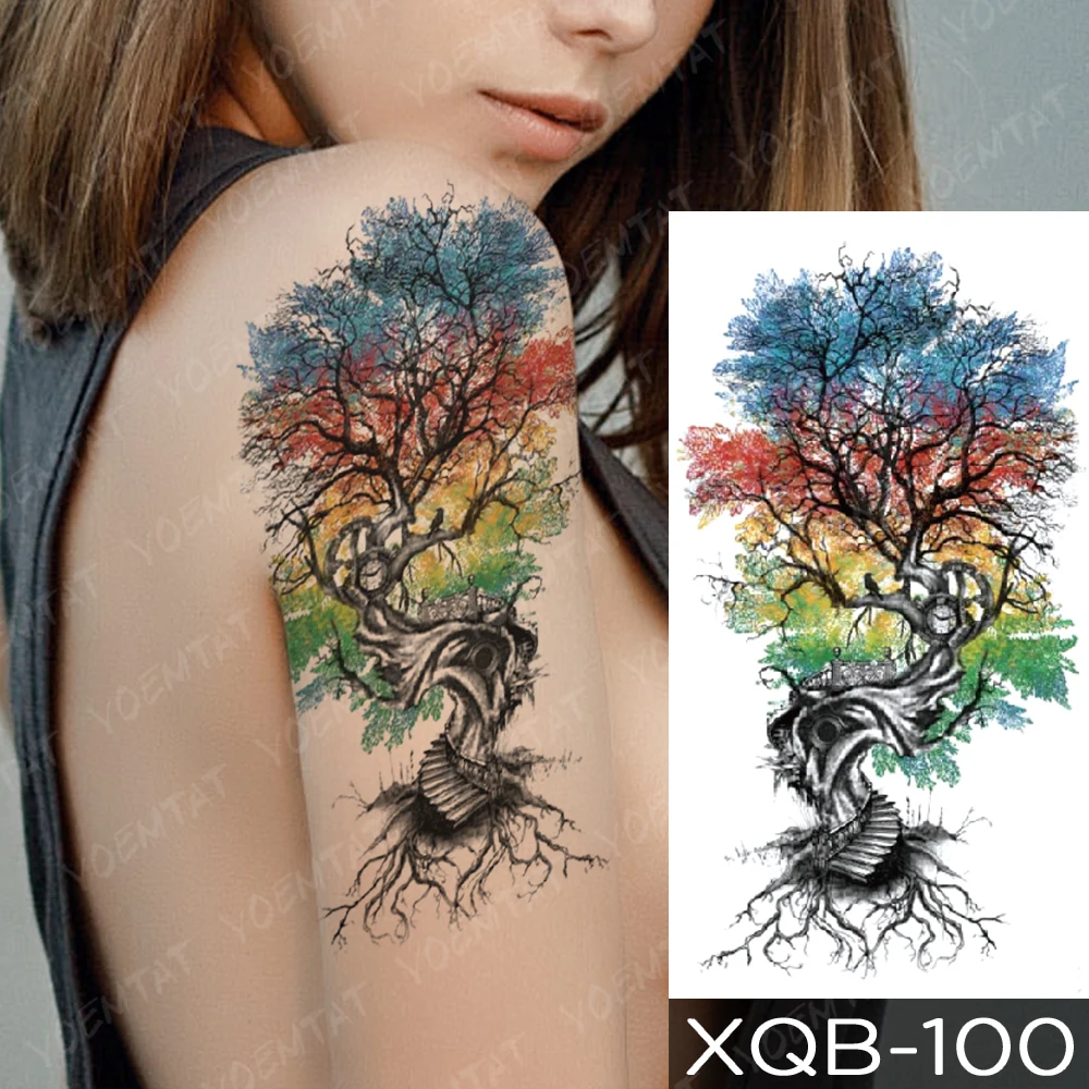 Waterproof Temporary Tattoo Sticker Ladder Color Tree Flash Tatto Wolf Harajuku Lily Mermaid Body Art Arm Fake Tatoo Women Men | Красота и