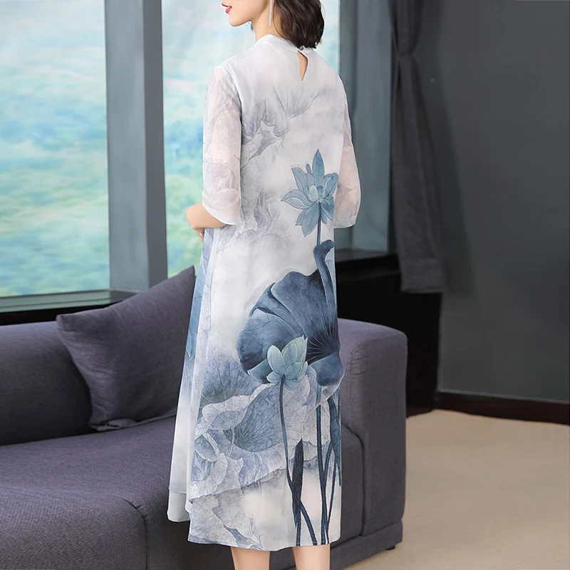 

Summer Women Casual Long Dress 2020 Vintage Style Print Party Dress Vestidos Cute Clothing Plus Size Office Lady Loose Dresses