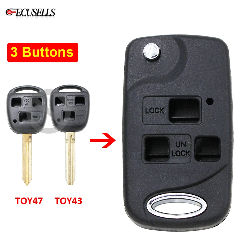 Складной чехол для автомобильного ключа-пульта с 3 кнопками TOY43/TOY47