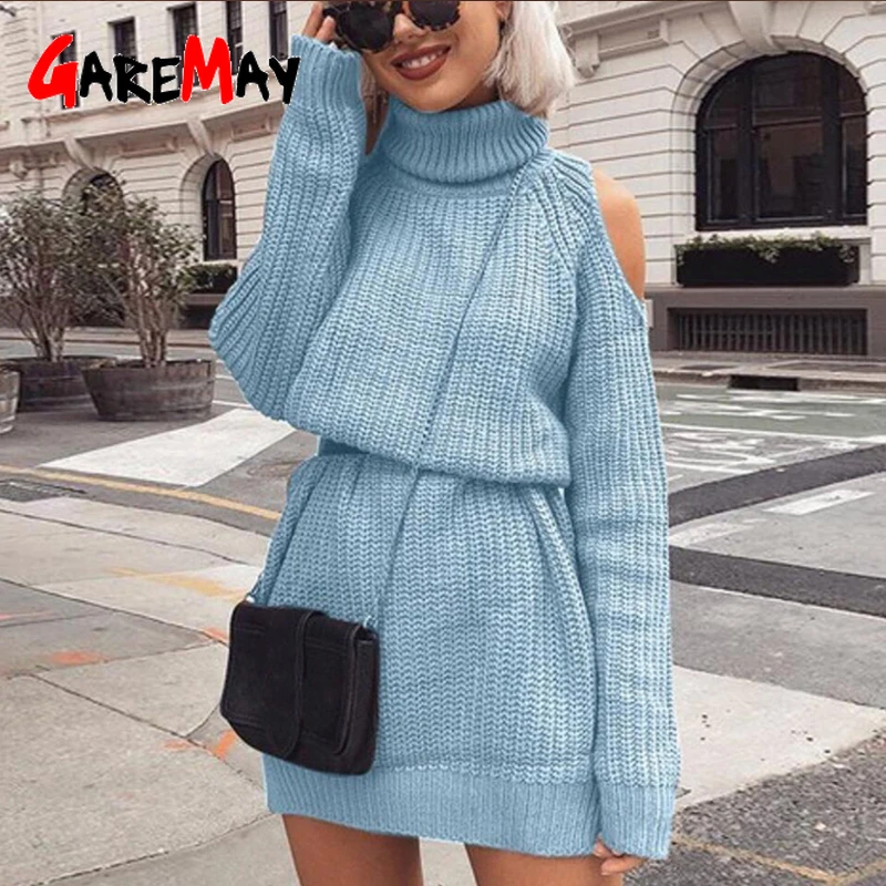 sweaters women Turtleneck off shoulder sweater Sweater Dress Slim long winter woman knitting pullovers | Женская одежда