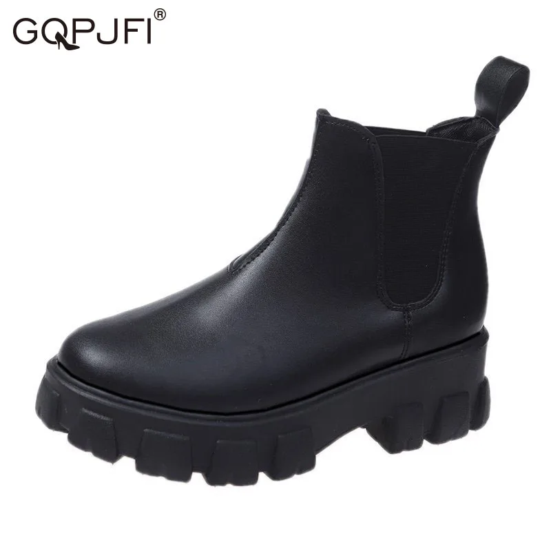 

Nordic Style Cortex Chelsea Boots Round Head Thick Sole Women Shoes Black Slip-On Autumn Winter Fashion Martin Motorcycle Bootie