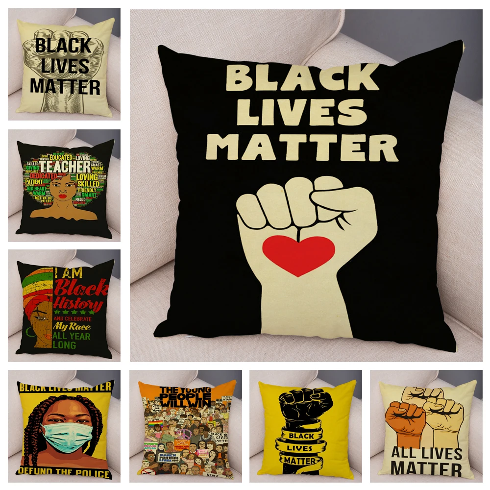 

Black Lives Matter Pillow Case Decor Cartoon African Girl Cushion Cover for Sofa Car Home Super Short Plush Pillowcase 45x45cm