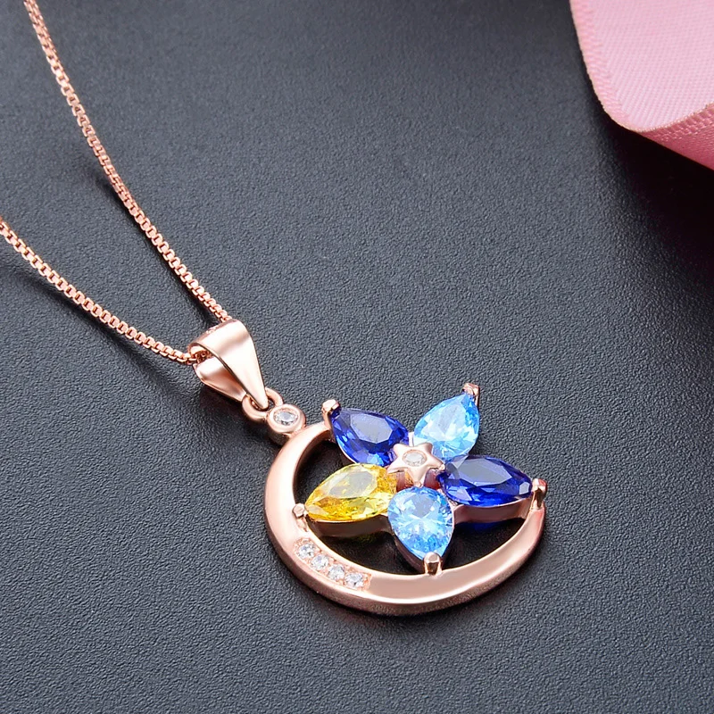 Элегантные ожерелья голубые звезды луна женские 925 стерлингового серебра тренд