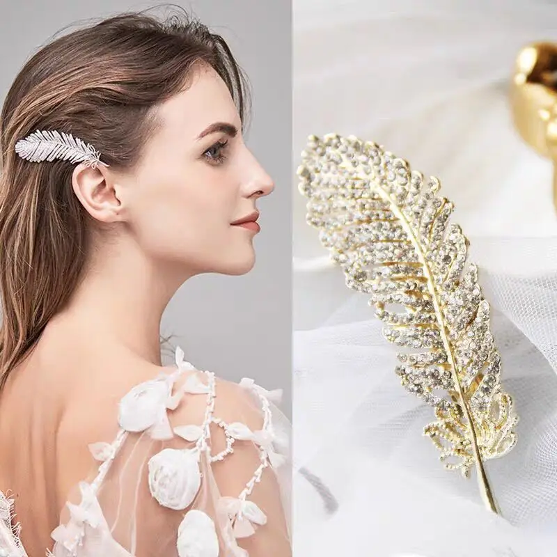 

2021 Feather Shape Women Lady Girls Hair Clip Delicate Hair Pin Hair Barrette for Kids Headdress Hair Accessories Headwear Decor