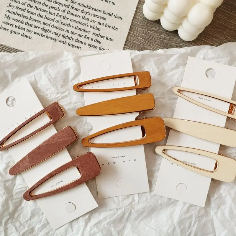 

1pcs Korea Hollow Geometric Waterdrop Hair Clips Vintage Handmade Wood Hairpins Women Girls Hair Clips Hair Accessories