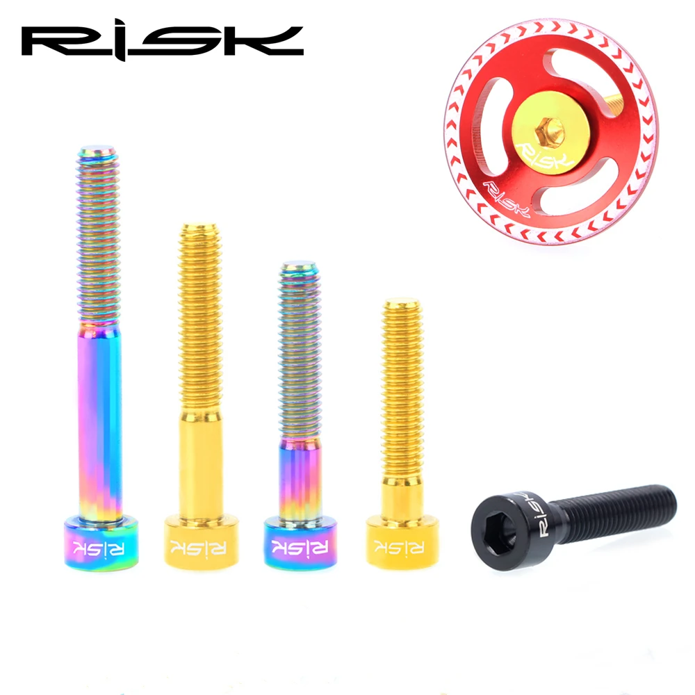 RISK Titanium Bolts M6 x 30 35 40 50mm Allen Key MTB Road Bike Taper Head Screw Bicycle Headset Cap Fixing Bolts Rainbow Gold images - 6