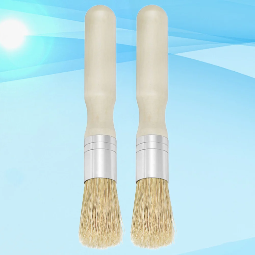 

2pcs Stencil Brush Round Head Wooden Handle Small Brush Mane Painting Brush Oil Acrylic Painting Supplies (Beige)