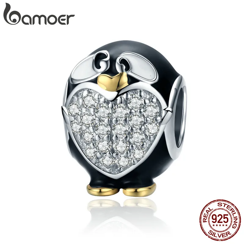 BAMOER Настоящее серебро 925 пробы очаровательный дельфин прозрачный CZ Шарм Бусины Подходит для женщин браслет DIY ювелирных изделий SCC463