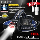 100% индукционный налобный светильник T6 светодиодный налобный фонарь USB перезаряжаемый аккумулятор 18650 ИК-датчик рыболовный налобный светильник водонепроницаемый zoomlancer 600M