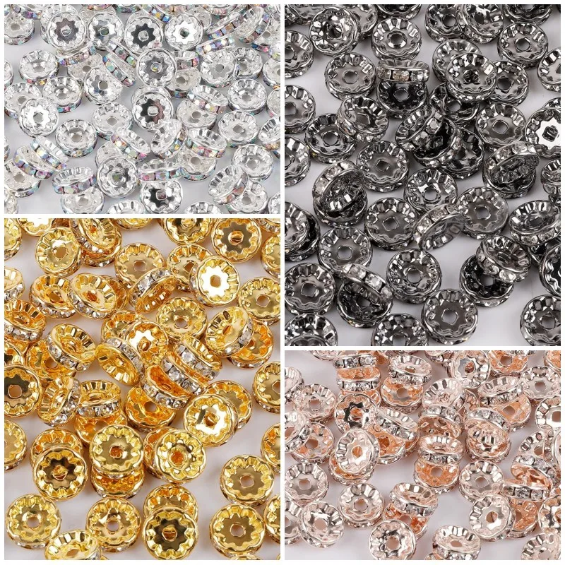 

Круглые бусины с кристаллами под розовое золото, 4/6/8/10 мм, 50 шт./лот, круглые бусины-разделители для изготовления браслетов, ювелирных издели...