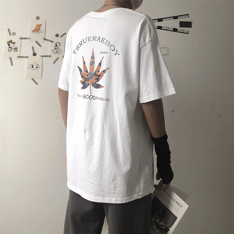 

2020 Brand Ins Printed Short Sleeved T-shirt Men Clothing Korean Trendy Top Loose Clothes Couple Half Sleeved T Shirt camisas