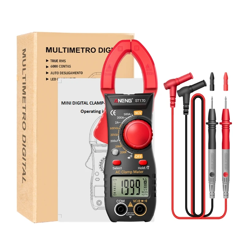 

Portable Clamp Meter T-RMS 2000 Counts Multimeter Non Contact Voltage Test Auto-ranging AC/DC Voltage AC Current