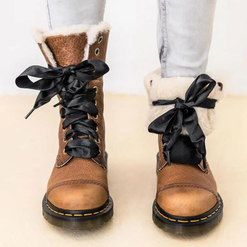 

New Knight Boots Winter Snow Boots Low Heel Square Heel Lace Up Short Tube Martin Boots Women's Large Boots