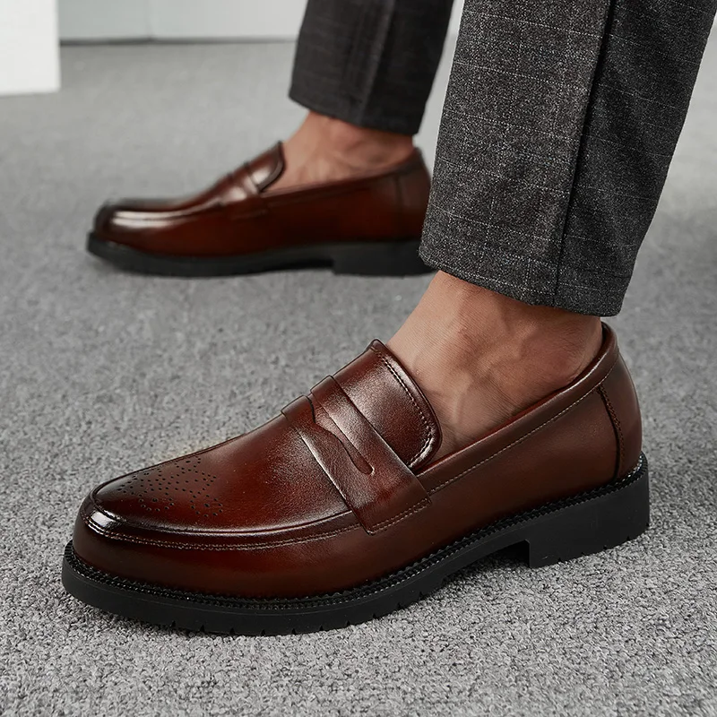 

Brand Men's Casual Leather Shoes Italian Brogue Designer College Style Penny Loafers Elegant Fashion 2021 Business Shoes for Men