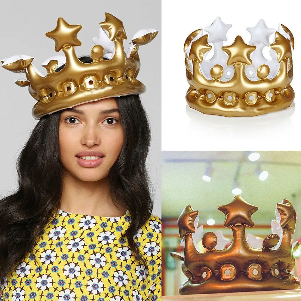

Inflatable Gold Crown Kids Adult Birthday Hats Cap King Toy Party Decoration Birthday Party Supplies