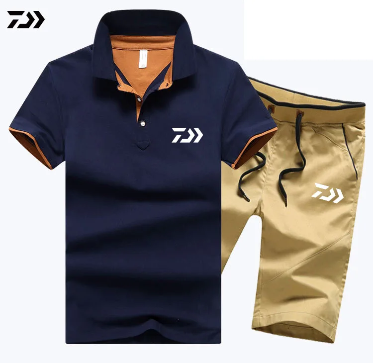 

New Spring Summer Men Sportswear 2 Piece Set Outdoor Daiwa Fishing Clothing Set Quick Dry Sport Suit Dawa Fishing Shirts+pants