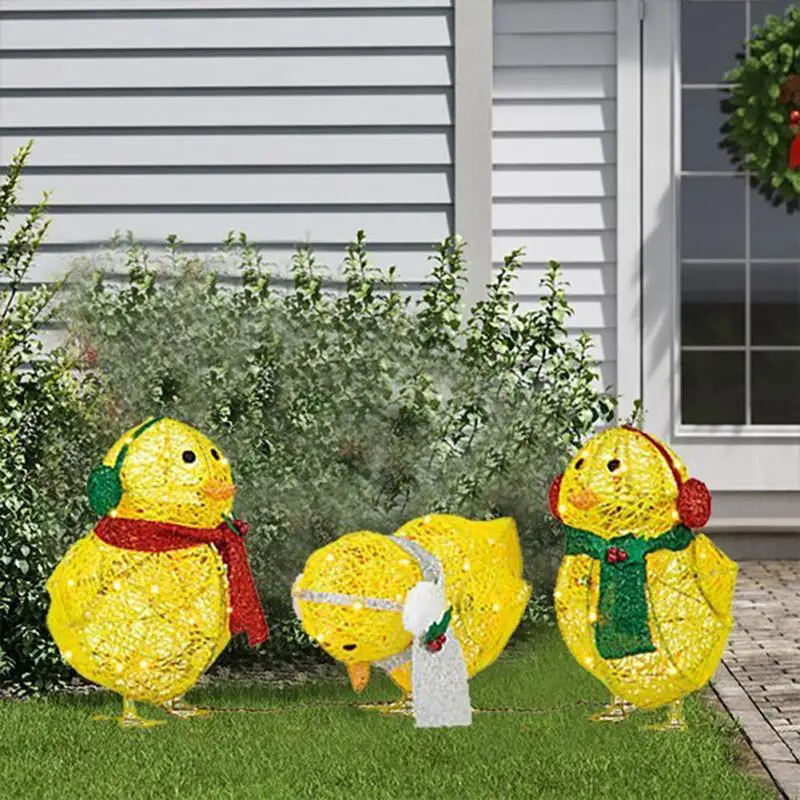 

Winter Lantern Chick Lamp Garden Light-Up Duck Decor With Scarf Earmuff Holiday Decoration Solar Light Outside Garden Decoration