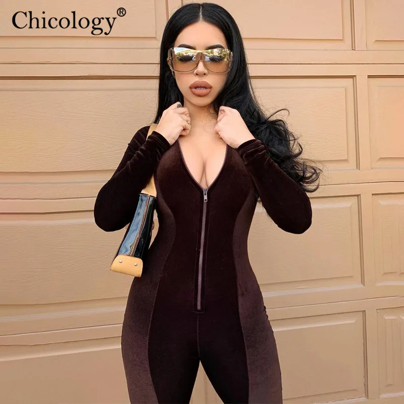 Chicology 2020 бархатный комбинезон с длинным рукавом женский элегантный облегающий