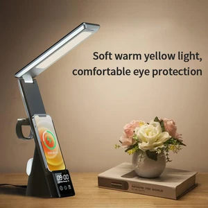 6 in 1 desk lamp wireless charger watch earphone charger 15w mobile phone wireless fast charge alarm clock eye protect study free global shipping