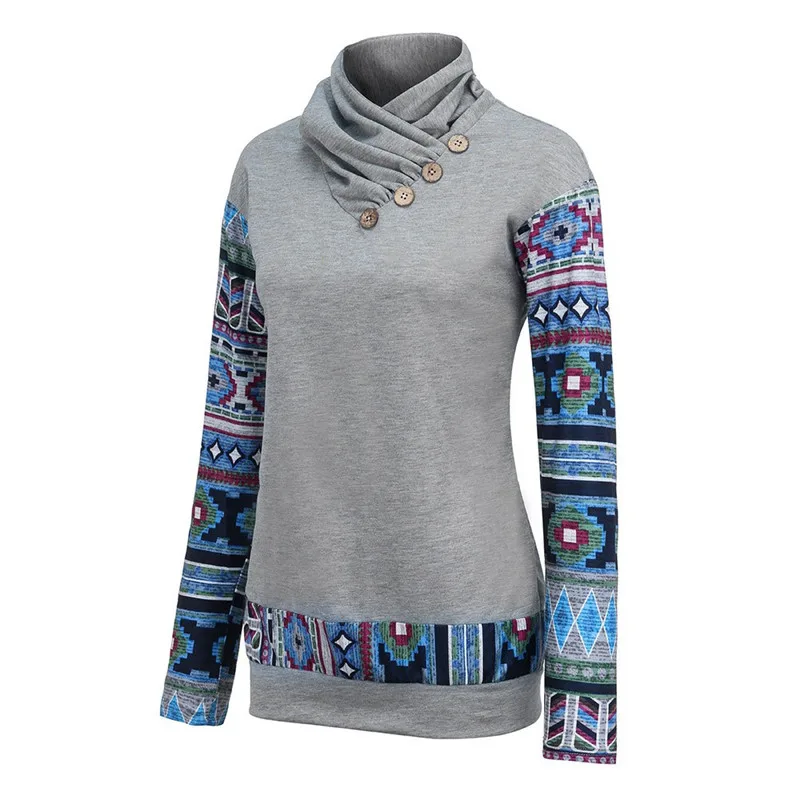 Женская толстовка с длинными рукавами на пуговицах воротником хомутом и