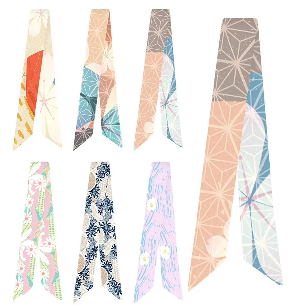 

Новый японский разнообразный шарф с принтом и ручками для сумок, шелковый шарф, женский модный маленький шарф