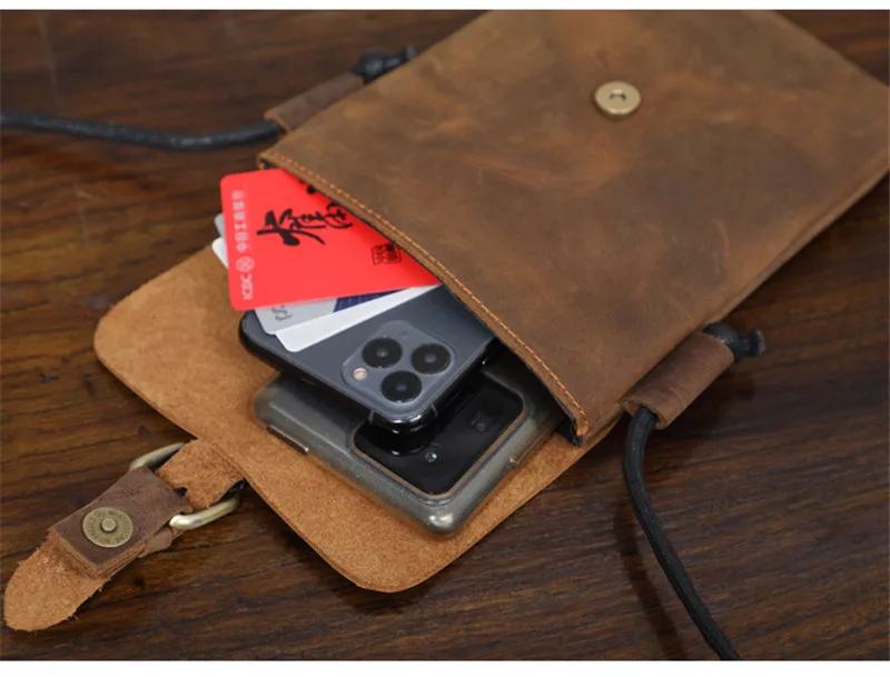 PNDME fashion vintage genuine leather men small phone shoulder bag outdoor leisure light crazy horse cowhide mini messenger bag
