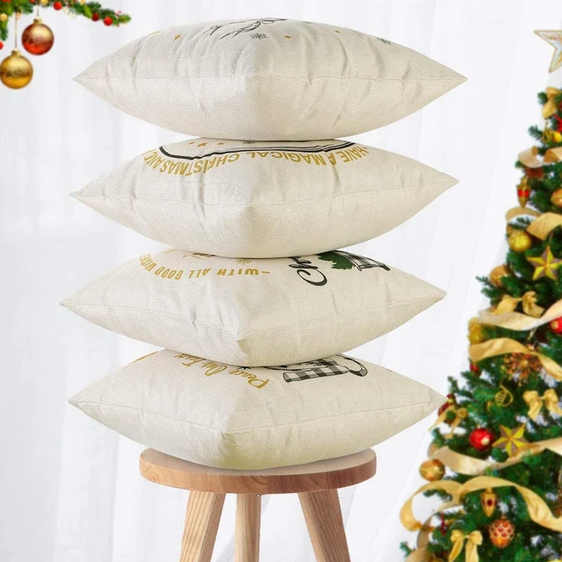 

Christmas Cushion Covers Linen Throw Pillow Covers Square Decorative Pillowcases for Sofa Living Room Home Decor