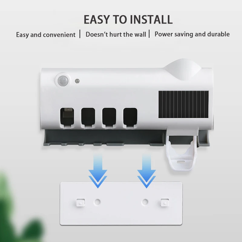 Esterilizador de cepillo de dientes USB, soporte para cepillo de dientes, esterilizador de doble capa, dispensador autom&aacute;tico de pasta de dientes, herramientas de ba&ntilde;o montadas en la pared-4