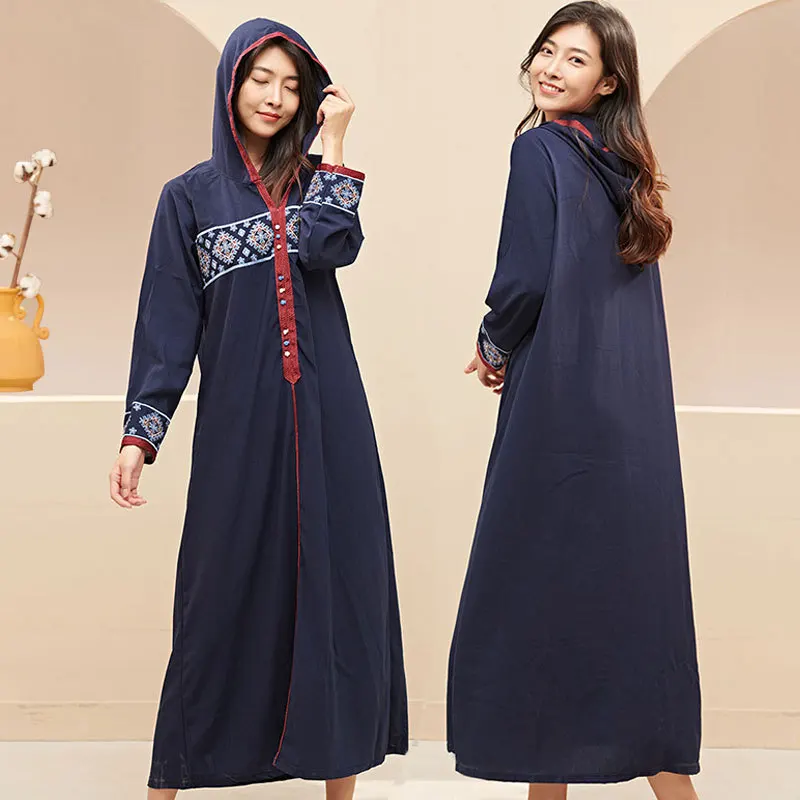 Embroidery Abaya Dress Women 2021 Dubai Turkey Islam Kaftan Muslim Hijab Dress African Robe Arabe Musulman Djellaba Femme PW178