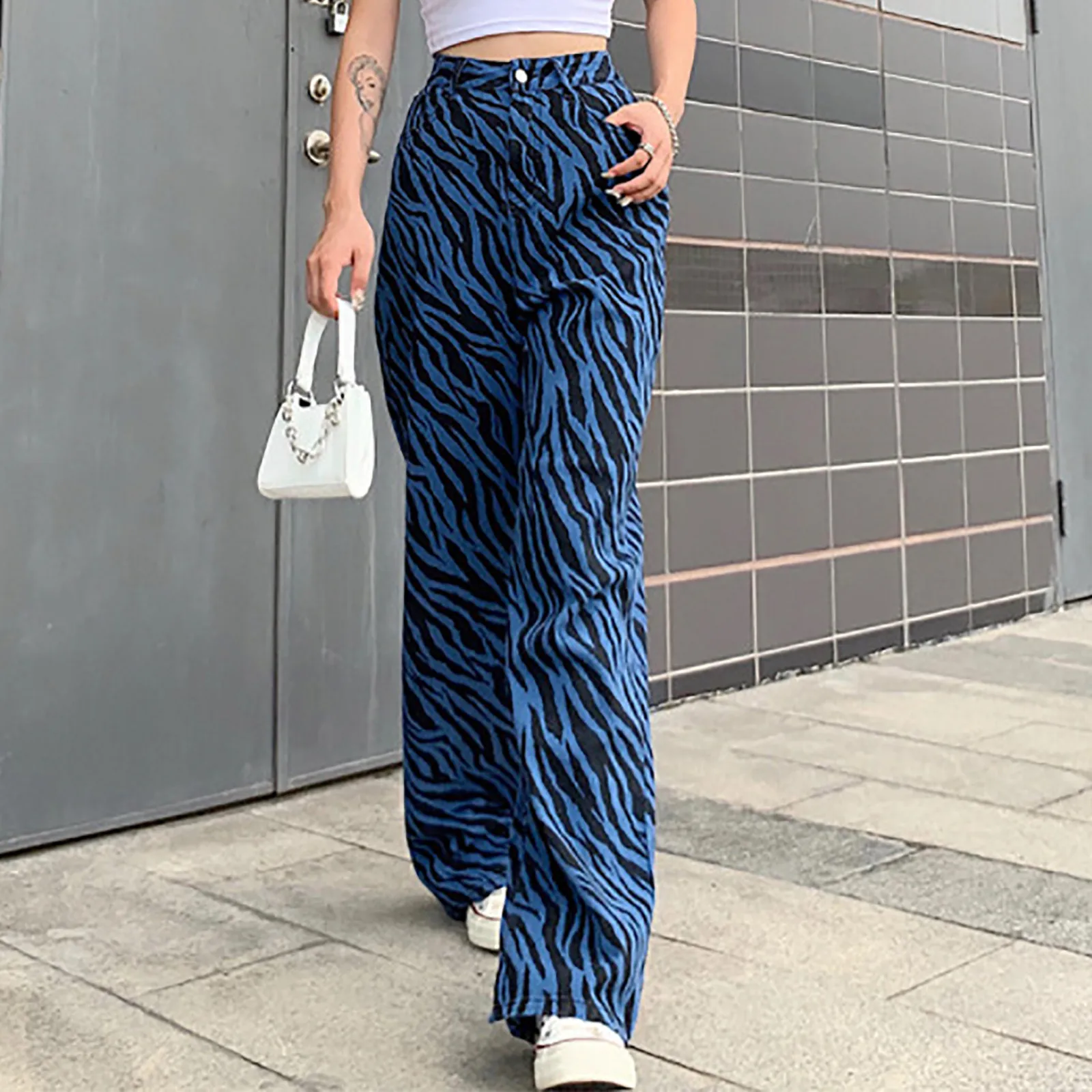 

Прямые мешковатые джинсы в уличном стиле с принтом бабочки, повседневные винтажные длинные джинсовые брюки, женские джинсы с высокой талие...