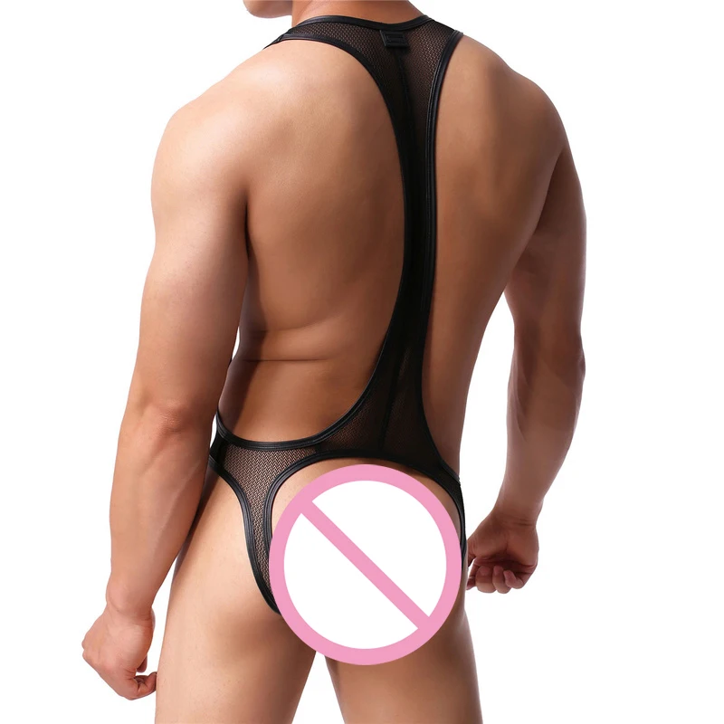 Сексуальное мужское нижнее белье сетчатый прозрачный боди для реслинга майки