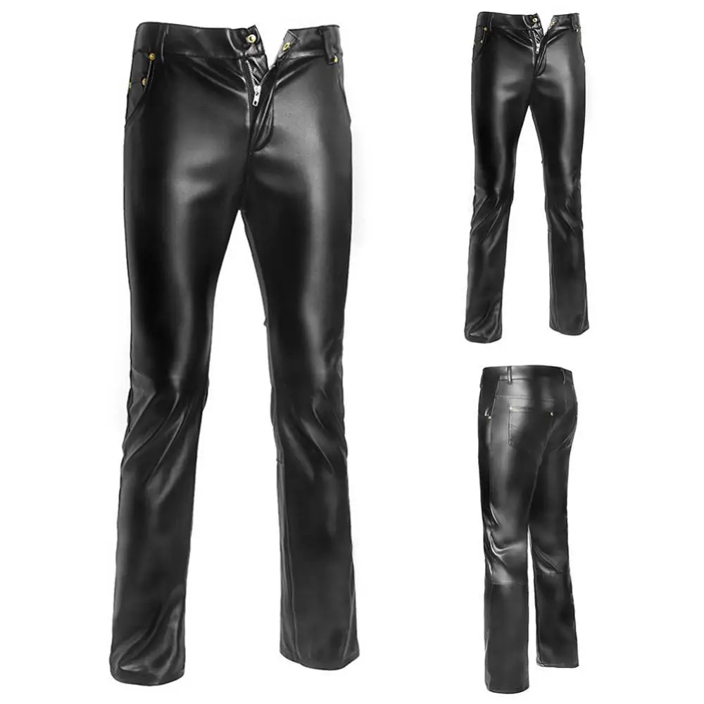 

50% Hot Sale Men Leather Pants Night Club Stage Boy Flirting Uniform Skinny Motocycle Biker Pants Long Stretchy Pencil Trousers