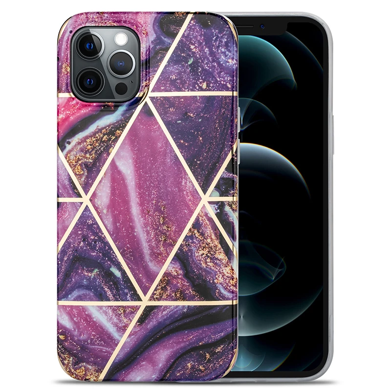 

Plating Geometric Marble Phone Case For iPhone 11 12 Pro Max XR X XS Max SE 2020 8 7 6s 6 Plus IMD Soft Cover Case