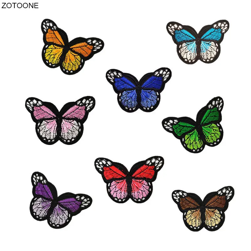 

ZOTOONE Colorful Butterfly Patch Iron on Patches for Clothing Heat Transfer Embroidery Stripe Sew on Clothes DIY Applique Badge