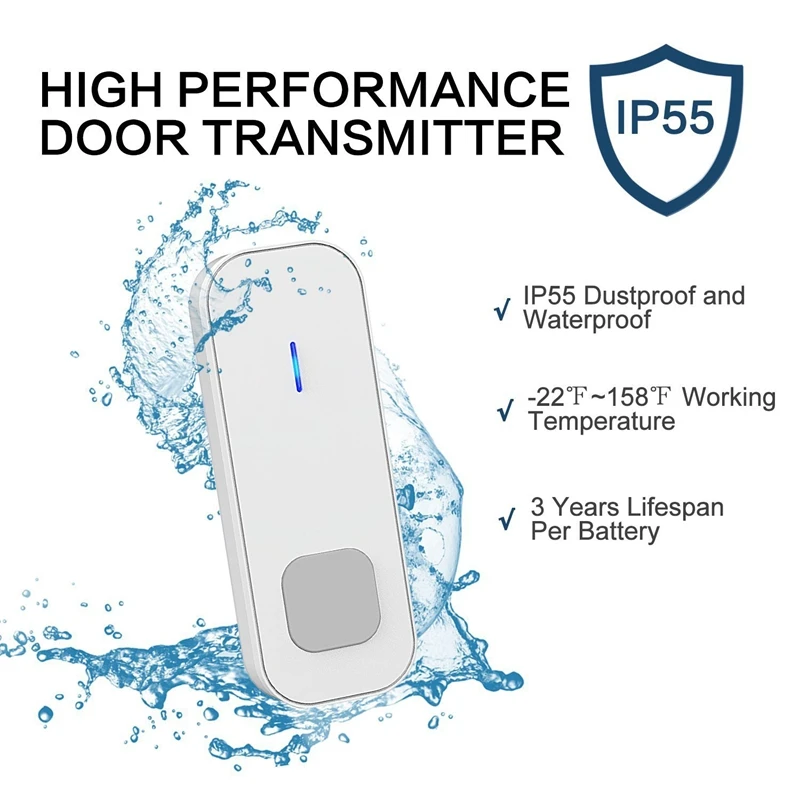 

Wireless Doorbell Waterproof Door Bell Chime Kit with 1 Push Button 2 Receiver Led Night Light for Home Office US Plug