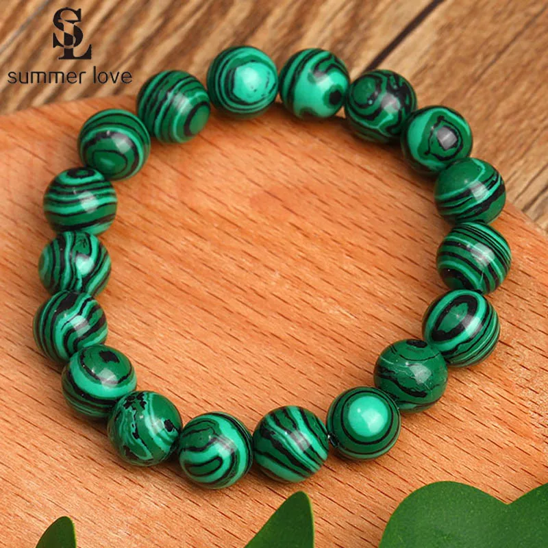 Женский и мужской браслет с натуральным зеленым камнем винтажные тянущиеся