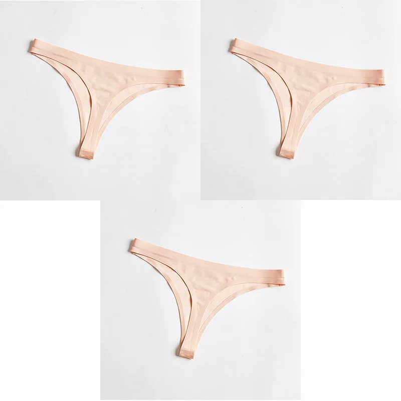 Skin Skin Skin 3 шт./партия, женские сексуальные трусики больших размеров, шелковые трусы со льдом, женское нижнее белье, трусики, Бесшовные стринги, женские трусики, Танга - Цвет: Skin Skin Skin