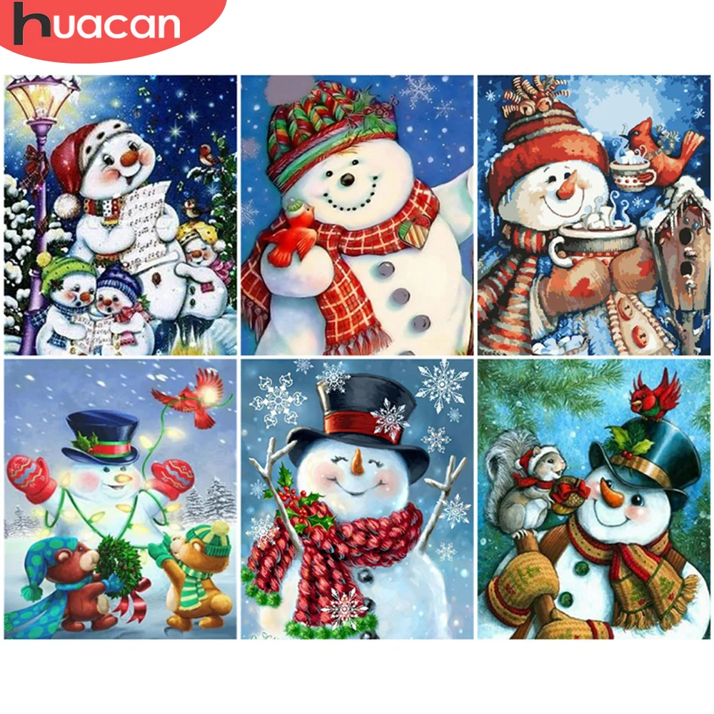 

HUACAN Picture By Number Christmas Drawing On Canvas Hand Painted Paintings Art Gift Oil Painting By Numbers Snowman Home Decor