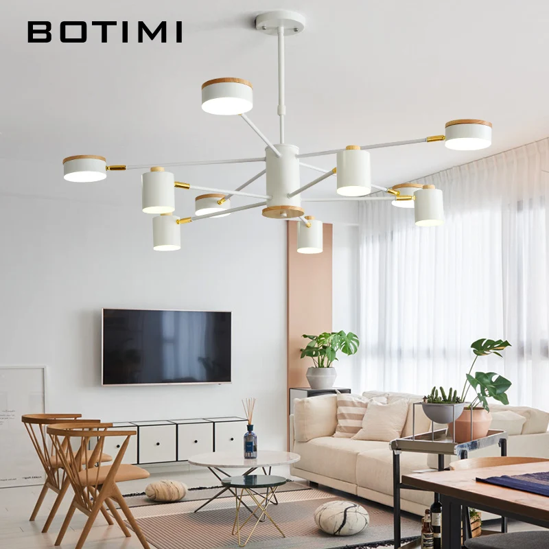 BOTIMI 220 В светодиодный Люстра с металлическими абажурами для гостиной, деревянная Подвесная лампа для спальни, белый блеск 220 В, декоративные люстры