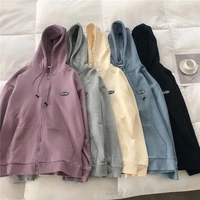 women hoodies sweater spring autumn loose comfortable cotton blended patchwork zip up female hoodies tops casual outwear