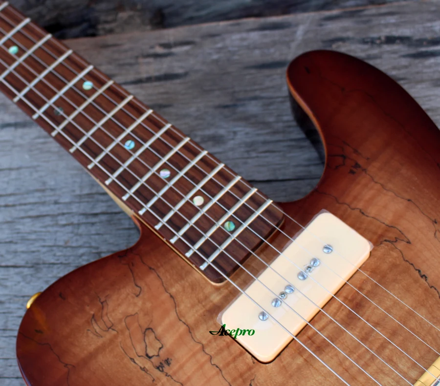 ACEPRO Высокое качество электрогитара, 2 шт. корпус из красного дерева и Spalted клен, Абалон Точки инкрустация, белый жемчуг тюнеры