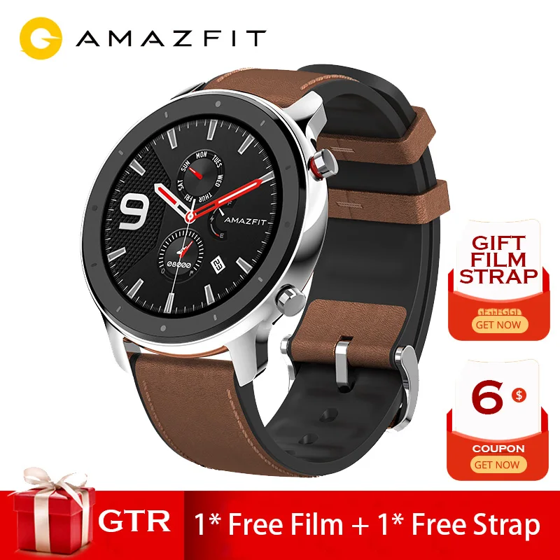 Международная версия Amazfit GTR 47 мм смарт watchGPS активно-матричные осид, Экран 24 дней работы от аккумулятора часы для плавания 50ATM водонепроницаемый серебро
